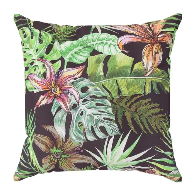 Poszewka szyta CARLITA czarno zielona z miękkiej tkaniny typu blackout drukowanej w botaniczny wzór