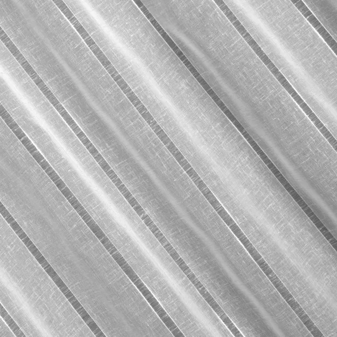 H201/2 Firana szyta na taśmie 5 cm biała z matowej etaminy w pionowe pasy, wykończona obciążnikiem w stylu eko