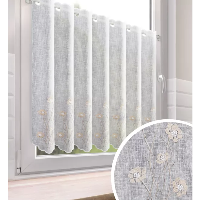 Tkanina firanowa zazdrostka zdobiona haftem roślinnym