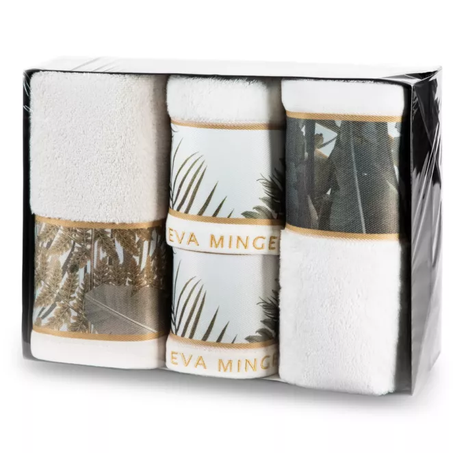 Zestaw ręczników bawełnianych na prezent 2 szt 50x90 cm, 2 szt 70x140 cm kolor biały, jasnobeżowy z kolekcji Eva Minge