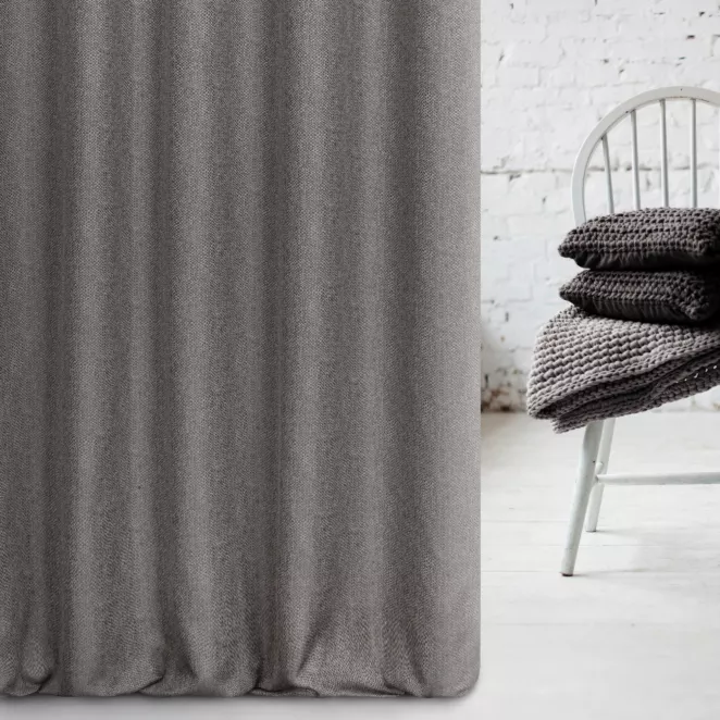 Zasłona szyta na taśmie 5 cm stalowo szara z miękkiej tkaniny z efektem melanżu