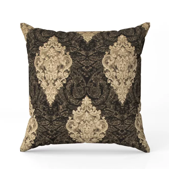Poszewka szyta czarno złota z szenilowej tkaniny w drobny geometryczny wzór przetykany błyszczącą nicią