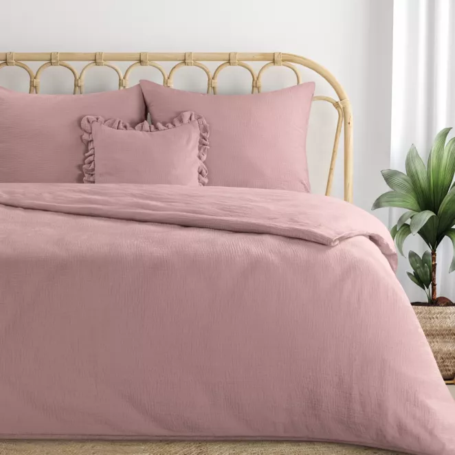 Pościel 160x200 cm komplet 3 częściowy muślin kolor jasnoróżowy - MUSLIN