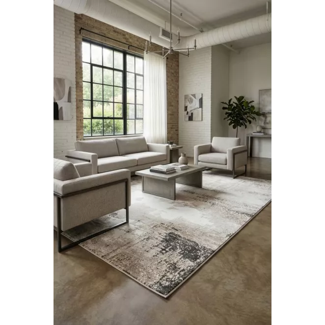 Dywan 60x100 cm jasnoszary, biały zdobiony abstrakcyjnym wzorem ASIA 4