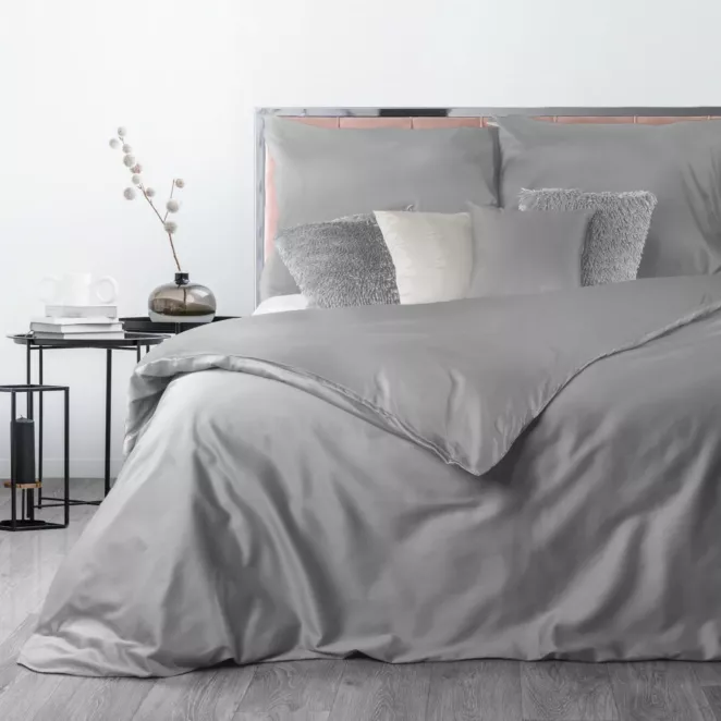 Pościel 160x200 cm gładka z makosatyny bawełnianej kolor jasnoszary DELIA Reina Line