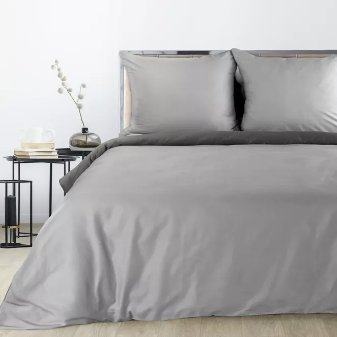 Pościel 160x200 cm gładka z satyny bawełnianej kolor jasnoszary, stalowy DINA Diva Line