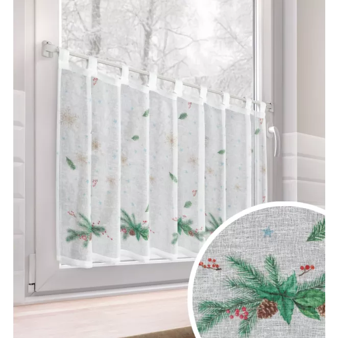 Zazdrostka biało, zielona z etaminy zdobiona świątecznym nadrukiem 150x60 cm szelki - XMAS 4