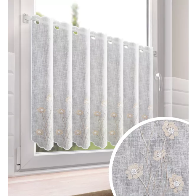 Tkanina firanowa zazdrostka zdobiona haftem roślinnym