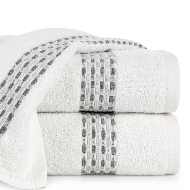 Ręcznik kąpielowy 70x140 cm bawełniany kolor biały z przeplataną bordiurą 500 g/m2 RIVA