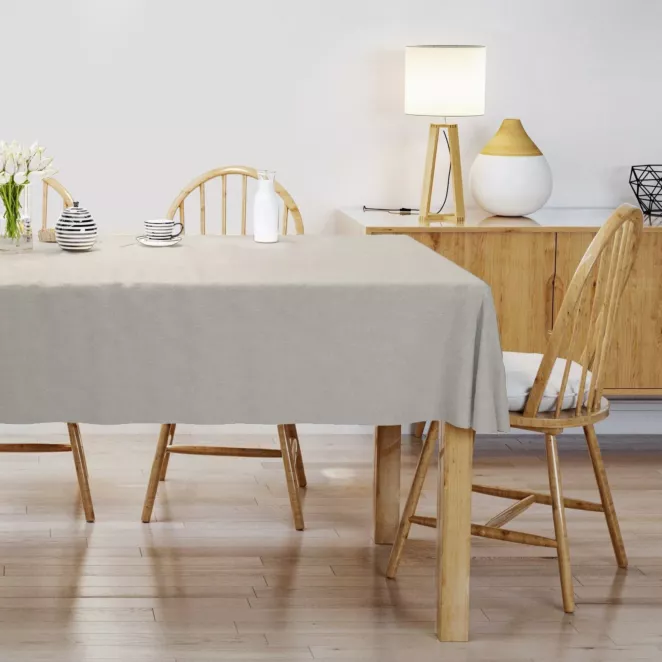 Obrus szyty DORA - HIT szarobeżowy z miękkiej tkaniny o welurowej strukturze