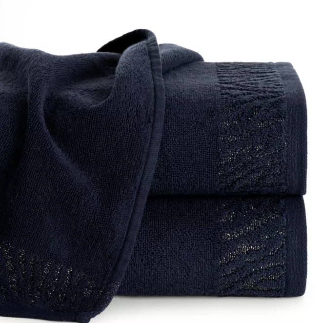 Ręcznik do rąk 30x50 cm bawełniany kolor granatowy z ozdobną błyszczącą bordiurą 500 g/m2 MARGO