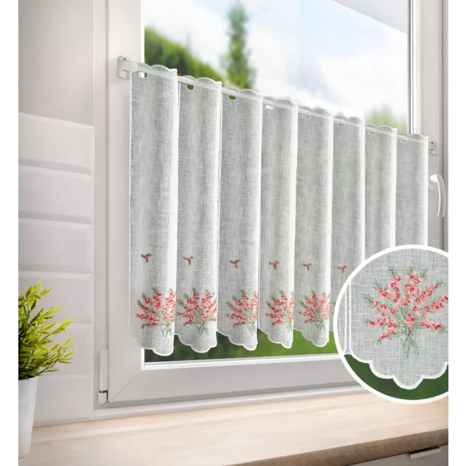 Tkanina firanowa zazdrostka z etaminy zdobiona kolorowym haftem