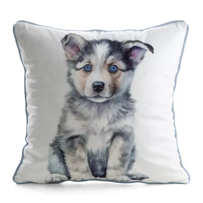 Poszewka na poduszkę 45x45 cm welwetowa biało, szara z motywem psa ANIMAL 83