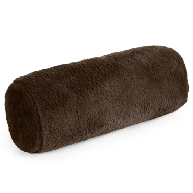 Poduszka wałek 15x45 cm ciemnobrązowa z miękkiej futrzanej tkaniny  NINA