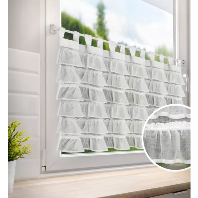 Zazdrostka biała z etaminy zdobiona subtelnymi falbanami 150x70 cm szelki LILIA