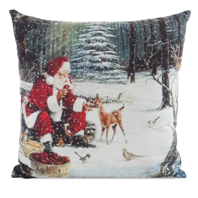 Poszewka na poduszkę świąteczna 45x45 cm zielono, czerwona zdobiona nadrukiem Mikołaja