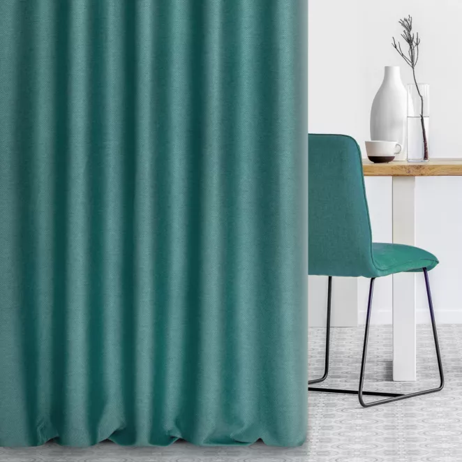 Zasłona szyta na taśmie 5 cm turkusowa tkanina zaciemniająca, strukturalna typu dimout