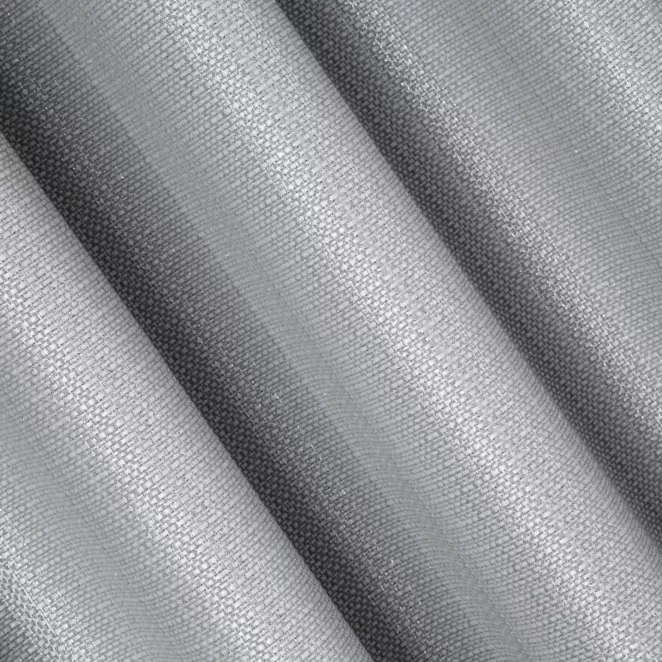 L95/4 Zasłona szyta na taśmie 5 cm srebrna z tkaniny o grubym splocie przetykanej błyszczącą nicią