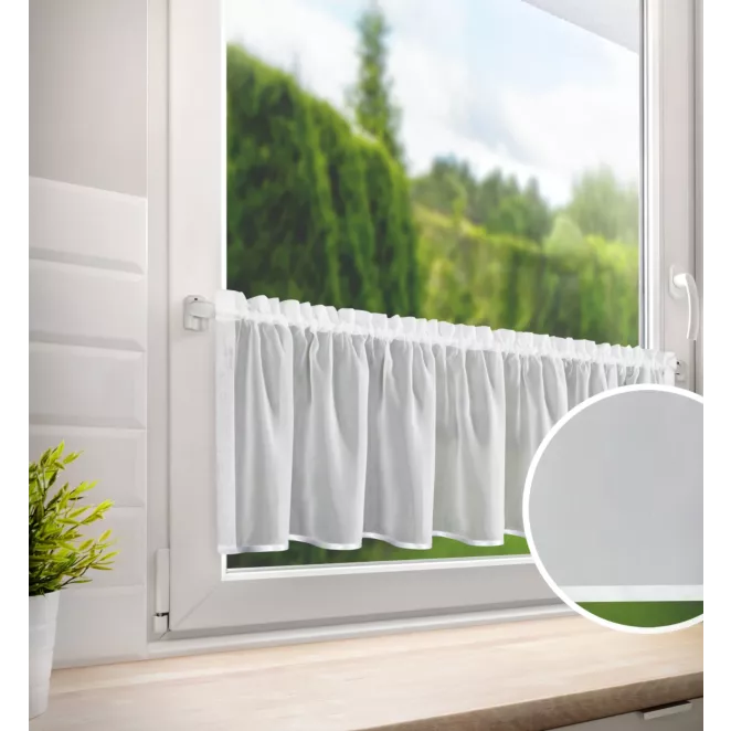 Zazdrostka biała z woalu wykończona atłasową lamówką 150x30 cm tunel VIOLET