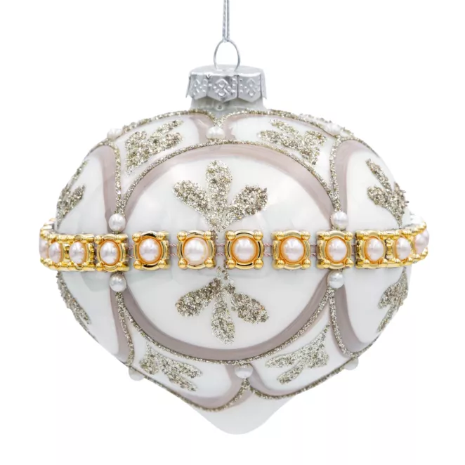 Szklana bombka choinkowa ręcznie zdobiona perełkami