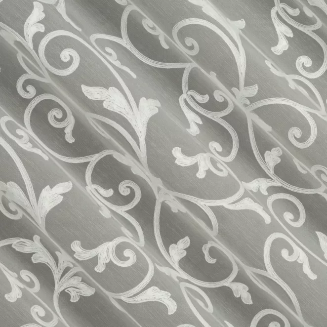 E126/1 Firana szyta na taśmie 5 cm naturalna z delikatnej tkaniny typu aden, wykończonej łańcuszkowym haftem Italissima Eva Minge