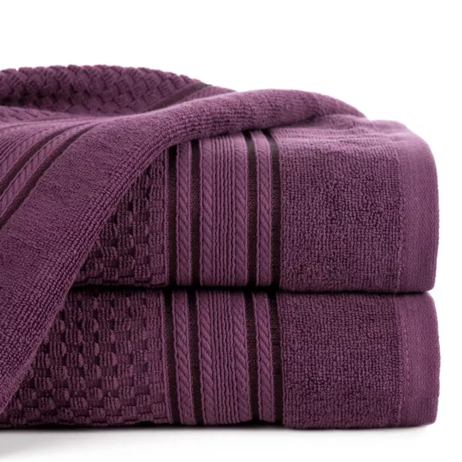 Ręcznik kąpielowy 50x90 cm bawełniany kolor ciemnofioletowy zdobiony subtelnymi paseczkami 500 g/m2 DAVOS