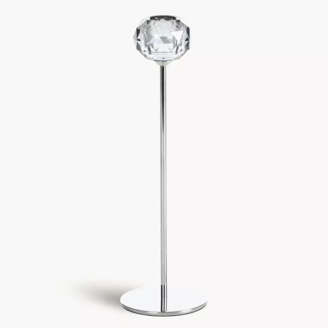 Świecznik dekoracyjny srebrno, grafitowy o kryształowej okrągłej formie na smukłej nóżce rozmiar 8x27 cm LARA 2