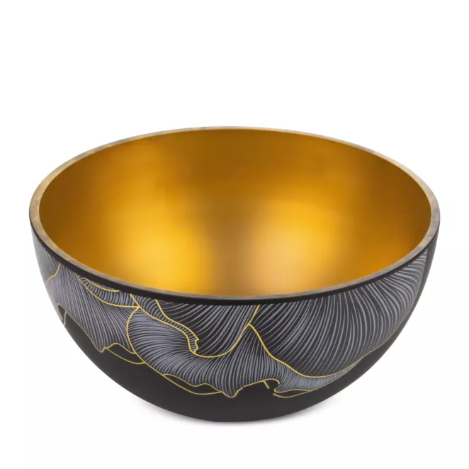 LIMITED COLLECTION Misa PEONIA czarno-złoty ze szkła artystycznego z malowanego motywem płatków peoni PASJA CZERNI