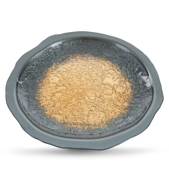 Patera dekoracyjna ABI ze szkła artystycznego stalowo-złota