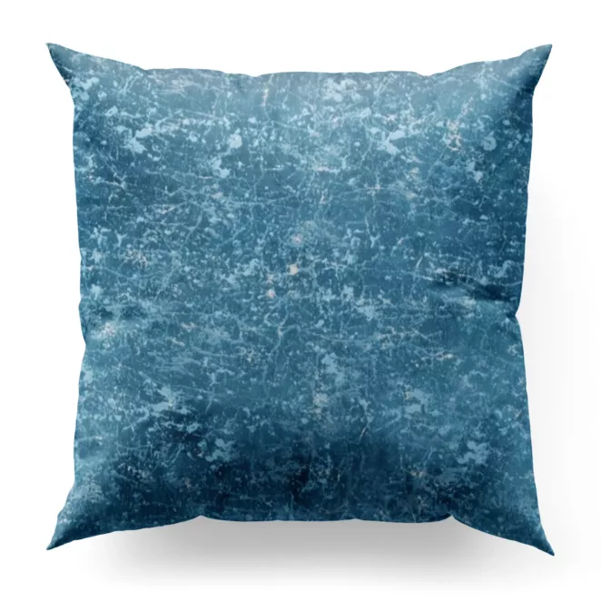 Poszewka szyta ciemnoniebieska miękka tkanina welwetowa, ze złotym marmurowym nadrukiem