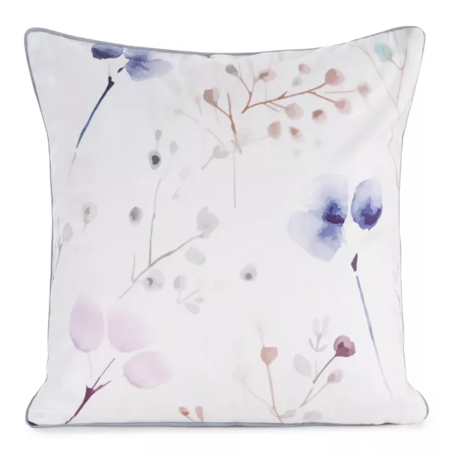 Poszewka na poduszkę 45x45 cm welwetowa, biało beżowa z nadrukiem pastelowych kwiatów i VELVET 150 Eurofirany Premium