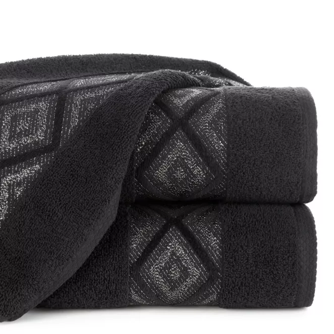 Ręcznik kąpielowy 50x90 cm bawełniany kolor czarny przetykany błyszczącą nicią w geometryczny wzór 500 g/m2 AZARI