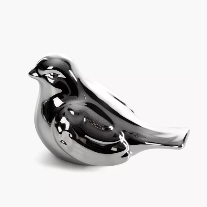 Figurka dekoracyjna ptaszek srebrna o wysokim połysku 13x8x9 cm FABIO