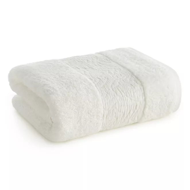 Ręcznik kąpielowy z bawełny 70x140 cm kolor pudrowy róż z wytłaczanym roślinnym motywem ALBA