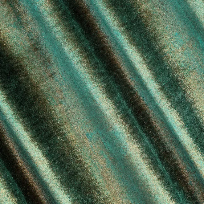 L29/4 Zasłona szyta na taśmie 5 cm zielono miedziana z welwetowej, miękkiej tkaniny, z połyskującym nadrukiem