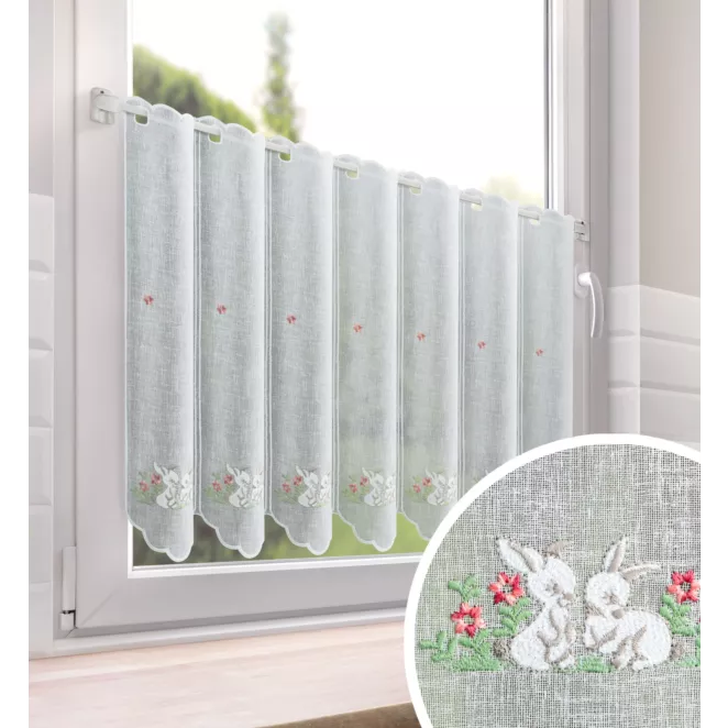 Tkanina firanowa zazdrostka zdobiona haftem z motywem wielkanocnym