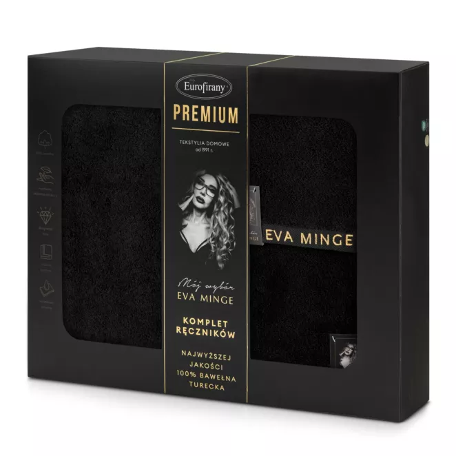 Zestaw ręczników bawełnianych na prezent 3 szt kolor czarny 550 g/m2 VENUS Eva Minge