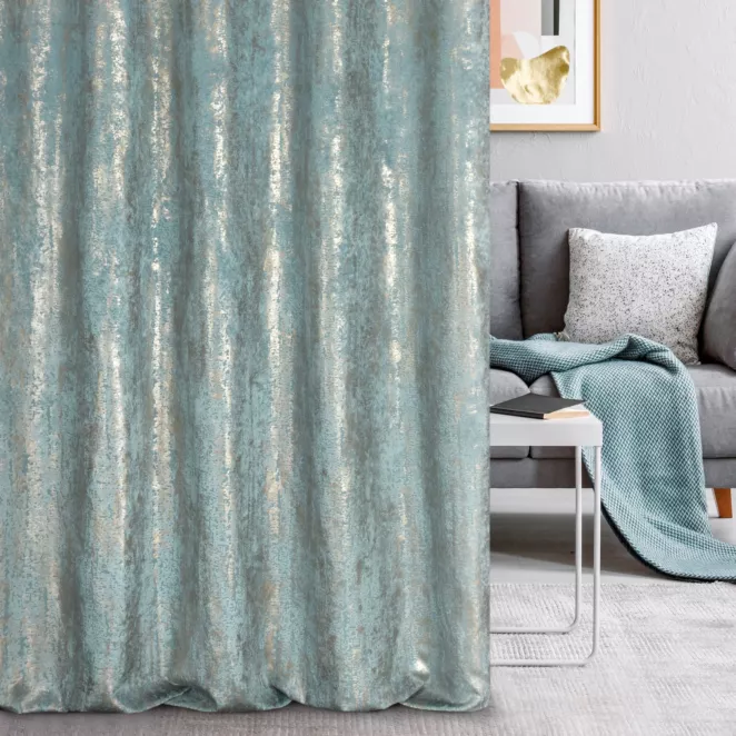 Tkanina zasłonowa, gruba, welwetowa z wzorem w formie przecierki, z błyszczącym złotym nadrukiem, wzór marmurkowy z kolekcji Pierre Cardin