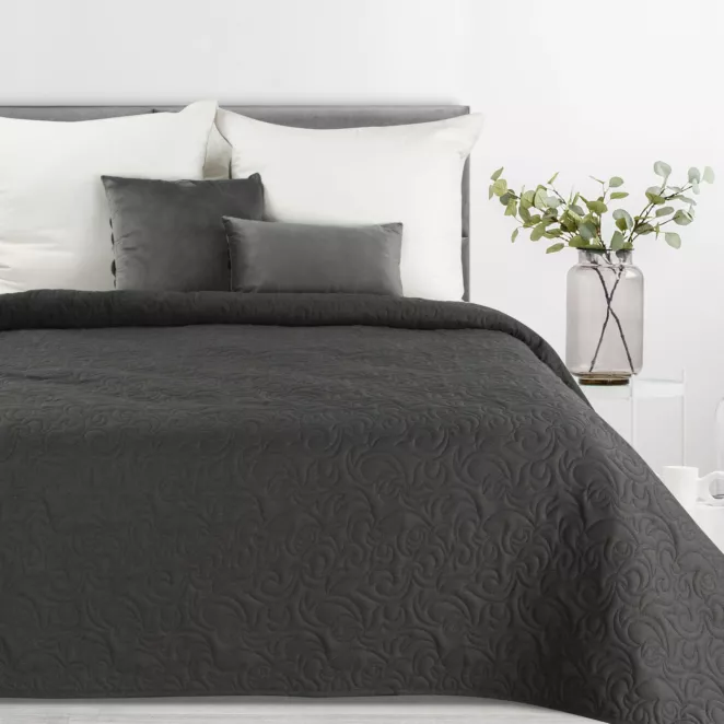 Narzuta z tkaniny imitującej len grafitowa 200x220 cm na łóżko pikowana metodą hot press LENA 4 Eurofirany Premium