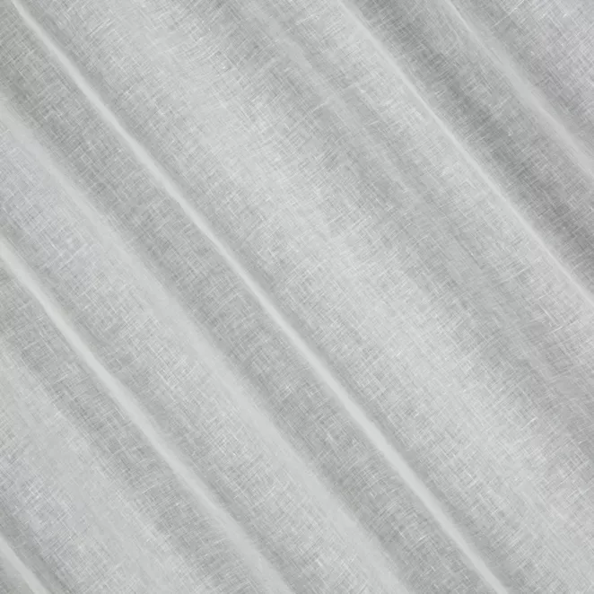 H10/1 Firana szyta na taśmie 5 cm biała wykonana z naturalnej lnianej tkaniny, matowa, wykończona obciążnikiem