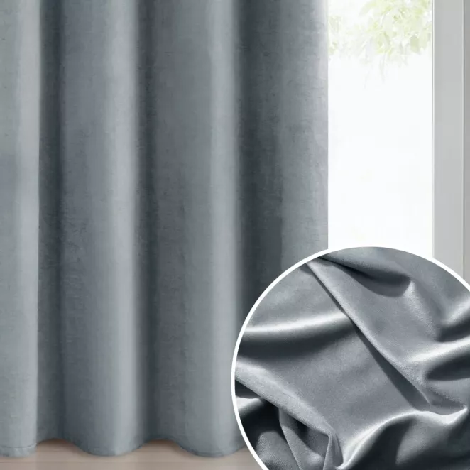 Zasłona szara z matowego welwetu 140x260 cm przelotka - MELANIE