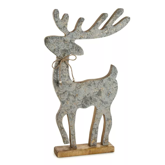 Figurka dekoracyjna  świąteczna drewniany RENIFER z błyszczącymi akcentami