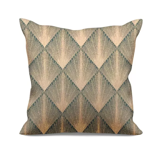 Poszewka szyta turkusowo złota z tkaniny w elegancki geometryczny wzór z błyszczącą nicią