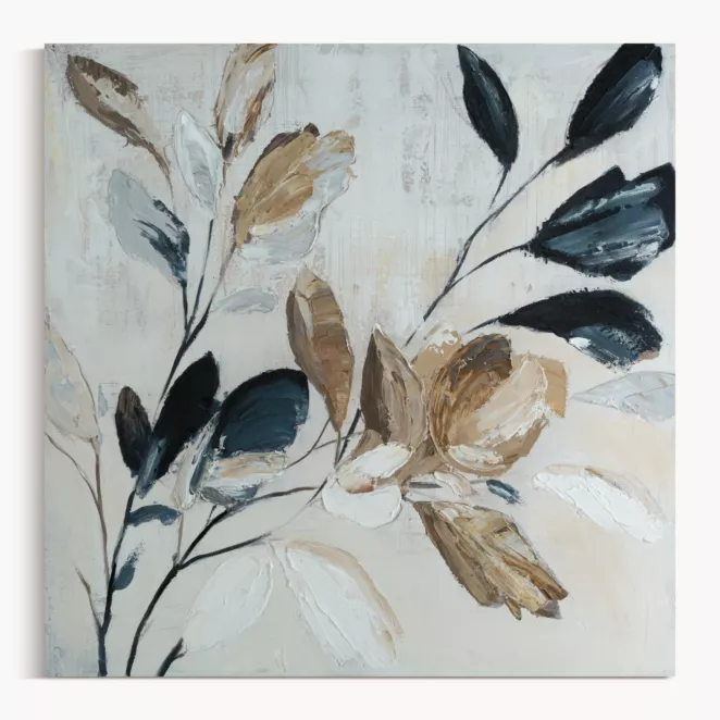 Obraz ręcznie malowany na płótnie z motywem liści