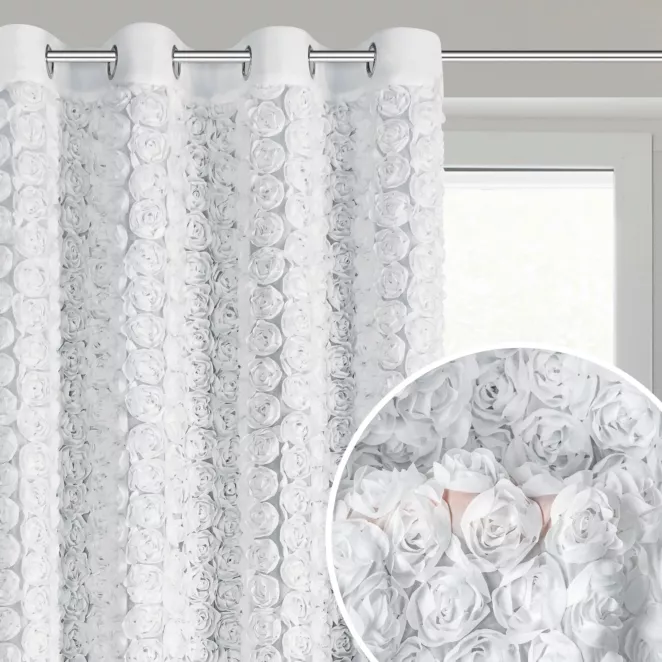 Zasłona biała z szyfonu zdobiona różami 3D 140x250 cm przelotka - ROSES Eva Minge