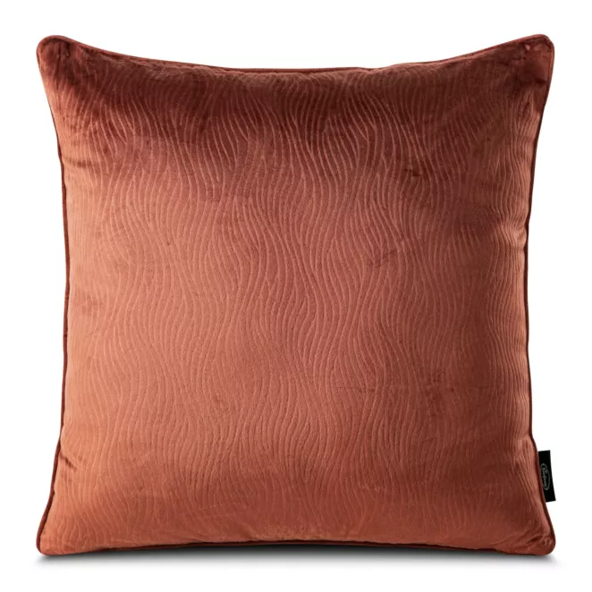 Poszewka na poduszkę 40x40 cm z miękkiego welwetu ciemnopomarańczowa z falującym wytłaczanym wzorem LILI
