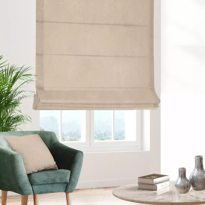 Roleta rzymska VISCAYA jasnobeżowa z melanżowej i miłej w dotyku tkaniny Italissima