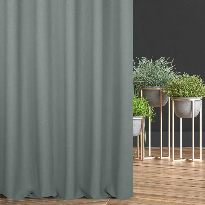 Zasłona szyta na taśmie 5 cm miętowa ze strukturalnej tkaniny typu blackout, zaciemniająca w 100%