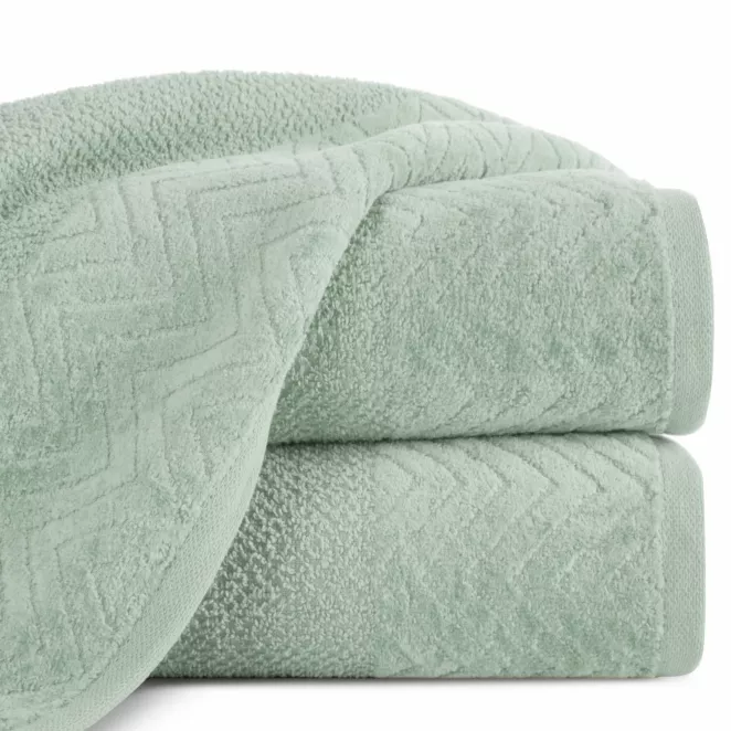 Ręcznik do rąk 30x50 cm bawełniany kolor miętowy o ryżowej strukturze z welwetową bordiurą 500 g/m2 LOREN