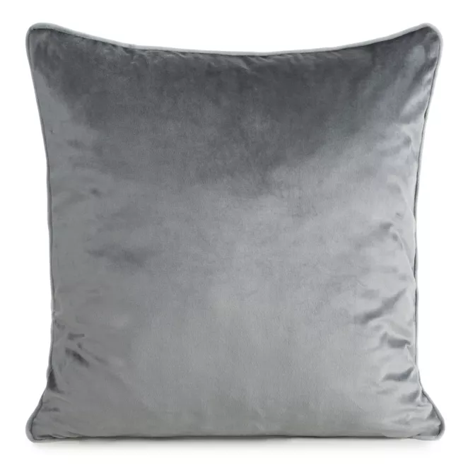 Poszewka na poduszkę 45x45 cm welwetowa kolor stalowy o delikatnym połysku z ozdobną lamówką GAJA 2